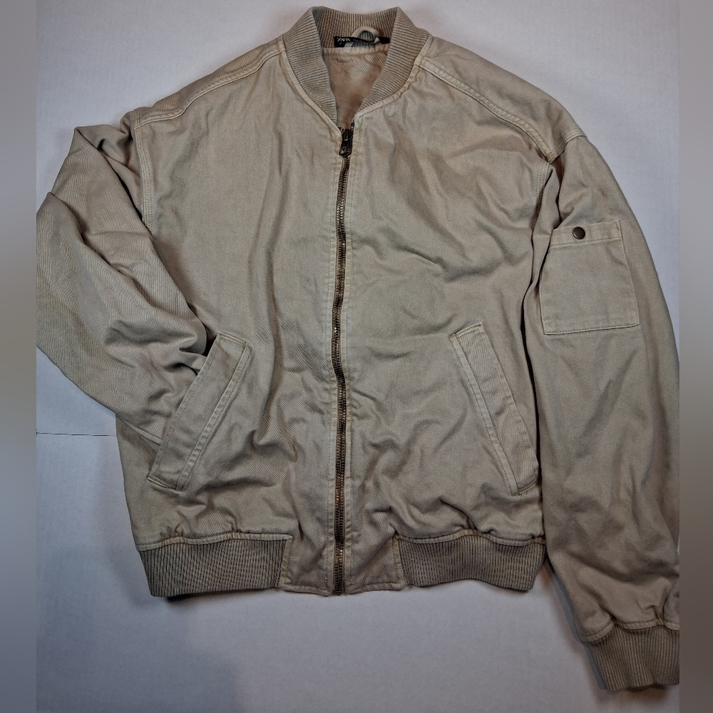 Zara denim style Bomber Jacket Women Size Large